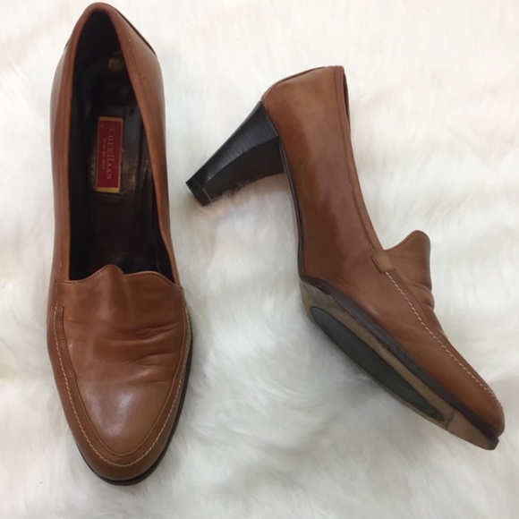 Cole Haan Shoes - Cole Haan Brown Leather Loafer Heels Size 10